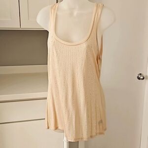 White House Black Market Beige Tank Top Sz. M Silver Beading
